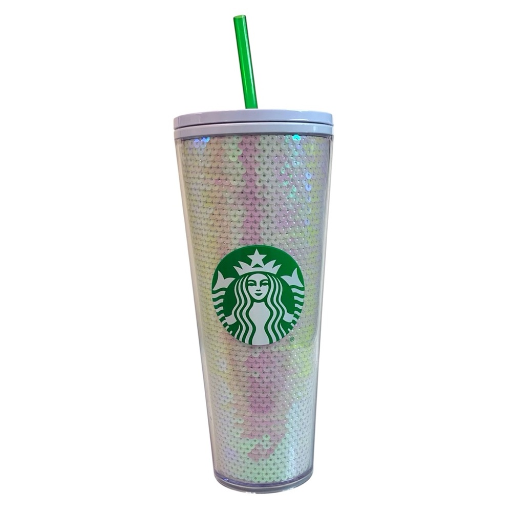 STARBUCKS 2020 Holiday Iridescent White Sequin Tumbler 24oz Tumbler